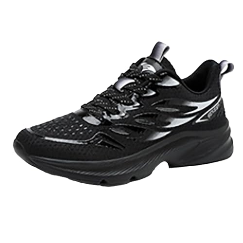 Generisch Sneaker Damen Schwarz Plateau-Laufschuhe Damen Schwarz 41-Einfarbig Mesh Atmungsaktiv Runde Zehenpartie Schnürschuh Niedriger Schaft Flach Schuhe Riemchen Weiche Leder von Generisch