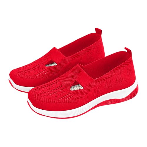 Generisch Sneaker Damen Sommer Orthopädische Schuhe Damen Slip on Sneaker Leicht Weite H Walkingschuhe Bequeme Breite Füße Krankenschwester Sommerschuhe Freizeit rutschfeste Hallux Valgus Red 37 von Generisch