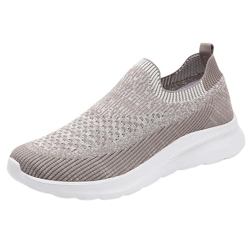 Generisch Sneaker Damen Sportschuhe bequem leicht, Slipper Flache Wanderschuhe Freizeitschuhe Walkingschuhe (Grey, 42) von Generisch
