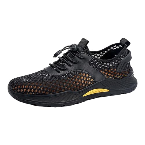 Generisch Sneaker Herren Schwarz Freizeitschuhe Atmungsaktive Mesh Sommerschuhe Breite Füße Sportschuhe Slip-On-Sicherheits Walkingschuhe Hand Stitched Einzelneschuhe rutschfest Wanderschuhe von Generisch