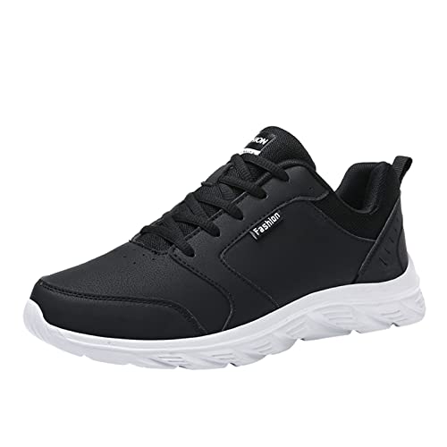 Generisch Sneaker Herren Schwarz Leder Freizeitschuhe Breite Füße Atmungsaktive Walkingschuhe Leicht Bequem Trainerschuhe Workout Sportschuhe rutschfest Trekkingschuhe Athleisure Reiseschuhe von Generisch