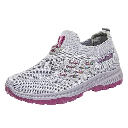 Generisch Sneaker Laufschuhe Sportschuhe leichte Loafer für Damen, Slip-On-Sneakers, Flache Wanderschuhe mit Arch Support (Grey, 38) von Generisch