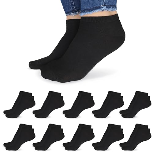 Generisch Sneaker-Socken Damen & Herren Sportsocken aus Baumwolle Atmungsaktive Unisex Laufsocken kurze Socken für Sport & Freizeit 10x Schwarz 39-42 von Generisch