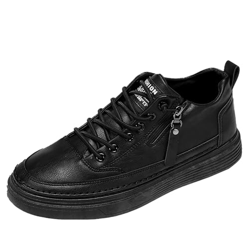 Generisch Sneaker mit Seitlichem Reißverschluss Herren, Sportschuhe Herren Flach, Turnschuhe Weich Wanderschuhe Plateau Walkingschuhe rutschfest Joggingschuhe Einfarbig Schlupfschuhe mit Schnürsenkel von Generisch