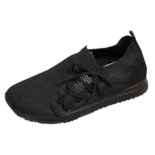 Generisch Sneakers Damen Fly Weaving,Sportschuhe Damen Weiss,Einfarbig rutschfest Plateau,Casual Schuhe Schwarz,Leichte Atmungsaktive Laufschuhe,Outdoor Freizeitschuhe von Generisch