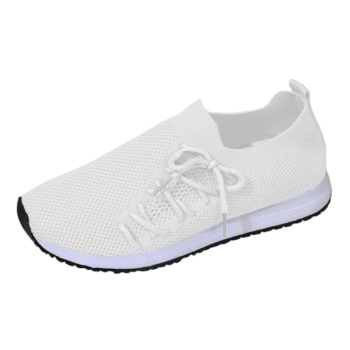 Generisch Sneakers Damen Fly Weaving,Sportschuhe Damen Weiss,Einfarbig rutschfest Plateau,Casual Schuhe Schwarz,Leichte Atmungsaktive Laufschuhe,Outdoor Freizeitschuhe von Generisch