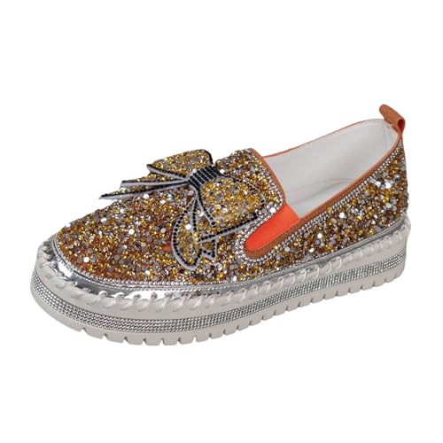 Generisch Sneakers Damen Pailletten Flache Low Strass Sneaker Glitzer Loafers Turnschuhe Outdoor Freizeitschuhe Laufschuhe Schuhe Slip On Walkingschuhe Slipper Wanderschuhe von Generisch