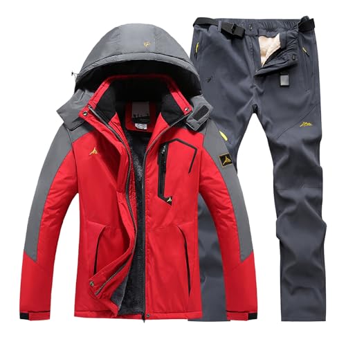Generisch Snowboardjacke Herren, Schneeanzug 2 Teilig - Jacke und Hosen Tracksuit Winter Skijacke Wasserdicht Skianzug Warme Winddicht Skibekleidung mit Kapuzen Schneemantel von Generisch