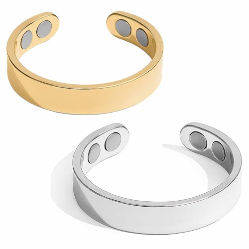 Generisch Sömni Ring Damen Wechseljahre 2 Stück, Vital Magnetring aus Edelstahl, verstellbar, unterstützt Entspannung & Wohlbefinden im Alltag & in der Nacht (Silber+Gold) von Generisch