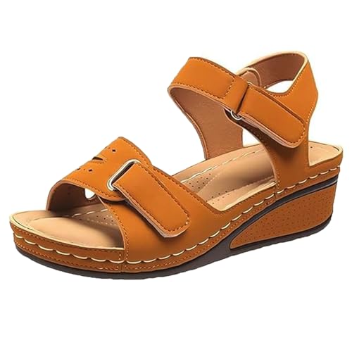 Generisch Soft & Stylish Wedge Sandals, 2025 New Leather Orthopedic Walking Platform Sandals, Wide Wedge Women's Shoes with Arch Support (Yellow,6.5) von Generisch