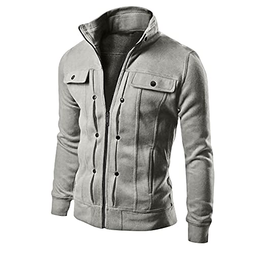 Generisch Softshelljacke, Herren Winterjacke Bomberjacke Fliegerjacke Freizeit Reißverschluss Mantel Mit Tasche College Jacke Militär Ed Blau Blouson Sommer Windjacke Jackets (XXL, Gray) von Generisch