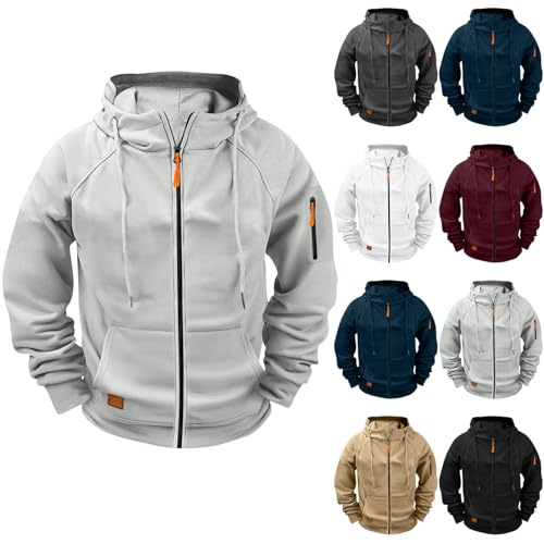 Generisch Softshelljacke Kapuzenpullover Hoodie Sweatshirt Kapuzenjacke Kapuzenpulli mit Reißverschluss Langarm Sport Style Casual Fitness Training Übergangsmantel für Sommer und Herbst Grey L von Generisch