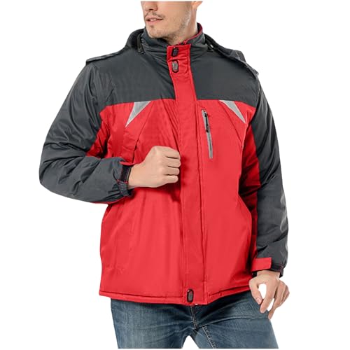 Softshelljacke für Herren Regenjacke Sweatjacke mit Taschen Winterjacke Wasserdicht Atmungsaktiv Windbreaker Wetterfeste Laufjacke Sportjacke Wanderjacke Outdoorjacke Mantel mit Fleece Rot XXL von Generisch