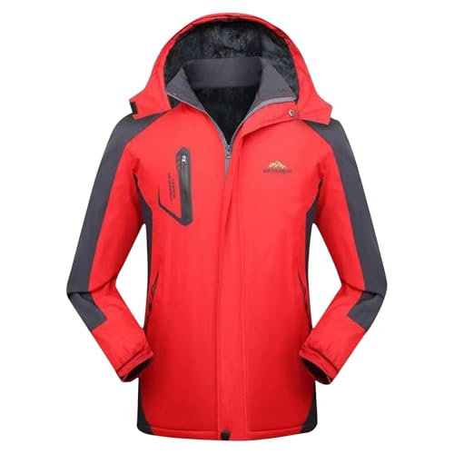 Softshelljacke für Herren Regenjacke Sweatjacke mit Taschen Winterjacke Wasserdicht Atmungsaktiv Windbreaker Wetterfeste Laufjacke Sportjacke Wanderjacke Outdoorjacke Mantel mit Fleece Rot 5XL von Generisch