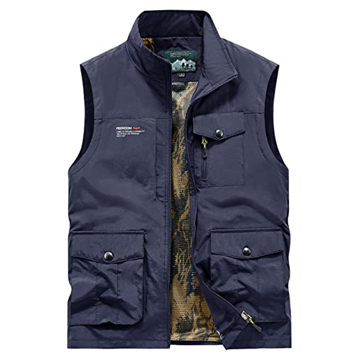 Generisch Softshellweste Herren Winter, Outdoor Weste Leicht Atmungsaktiv Mit Taschen Freizeit Camping Jagd Fischen Fotografie Ärmellos Angeljacke Reißverschluss Fahrrad Gilet (5XL, Blau) von Generisch