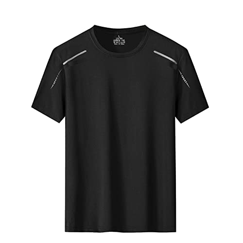 Generisch Sommer ATMUNGSAKTIV, SCHNELL TROCKNEND, EINFARBIG, SPORTLICH, LÄSSIG, Druck, Rundhalsausschnitt, GROSSES Herren-T-Shirt, EIS-Seide, Kurzarm-T Armbanduhr Jungen (Black, L) von Generisch