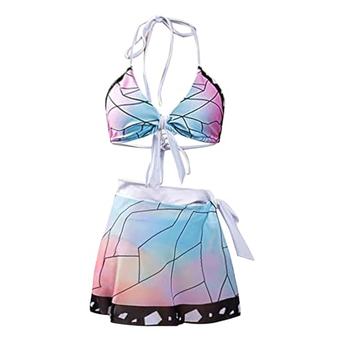 Generisch Sommer Bikini Damen Badeanzug Anime Bademode Swimsuit mit Kimono Cardigan Bikini Cover Up Umhang Strand Sommer 3 teiliger Mädchen Schwimmanzug von Generisch
