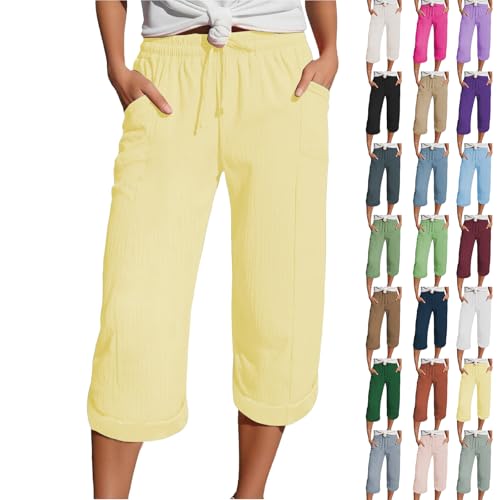 Generisch Sommer Damen, Musselin Hose 3/4 Leinenhose Sommer Kurze Hosen Sommerhose Leicht Caprihose Culotte Dreiviertel Strandhose Angebote des Tages Blitzangebote von Generisch