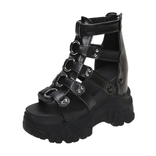 Generisch Sommer Damen Hohe Ferse Plattform Sandale Offene Zehenspitzen-Sneakers Mit Reißverschluss Leichte Wanderschuhe(Black,37) von Generisch