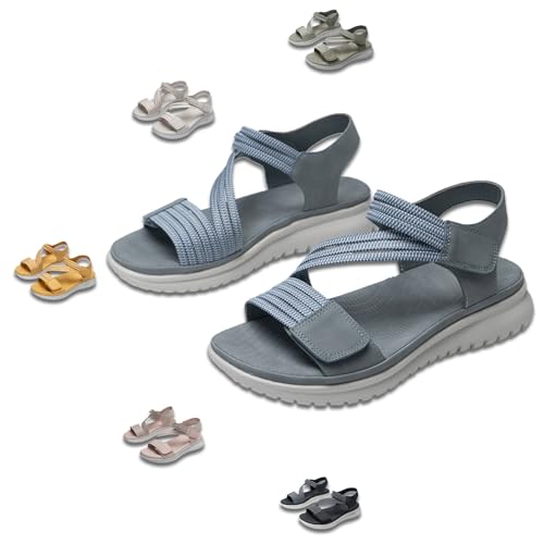 Generisch Sommer-Fischersandalen für Damen, orthopädische Wandersandalen für Damen, verstellbare Keilsandale mit Knöchelriemen und Fußgewölbeunterstützung (Blue,40) von Generisch