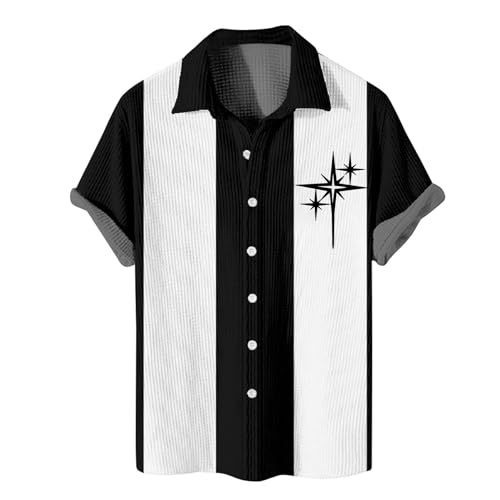 Generisch Sommer Hemd Herren, Kurzarm Freizeit Stretch Hemden Button Down Business Kurzarmhemd Herren Leichtes Sommerhemd Weiß Poloshirt Wei Modische Weißes Hellblaues Stretch (XXL, Black) von Generisch