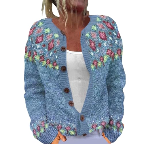 Generisch Sommer Jacke Damen, Strickjacke Große Größen, Pullover Strickjacken Elegante Winter Warm Herbst Jacke Strick Übergangsjacke Leichte Sweater Norweger Strickpullover von Generisch