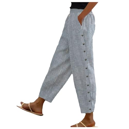 Generisch Sommer Jogginghose Damen, Haremshose Damen Lang Taille Beine Hose Leicht Elegant Pluderhose Musselin Unifarben Freizeithose Sommer Taschen Pumphose Baumwolle Gummizug Schlupfhose von Generisch