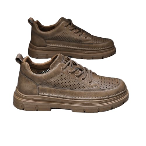 Generisch Sommer Männer Business Casual Atmungsaktive Hohllederschuhe Low Cut Workwear Schuhe (Khaki,44) von Generisch