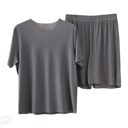 Generisch Sommer-Pyjama aus Ice Silk, kurzärmliges 2-teiliges Set für Herren und Damen, kühlendes Pyjama-Set mit kurzen Ärmeln und Shorts (B-Männer-Grau,4XL) von Generisch