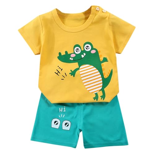 Generisch Sommer Schlafanzug Jungen,Kurz Kuschel Pyjama Set Activewear Freizeit T-Shirts Mit Hosen Sets Einfarbig Casual Pyjamaset Hausanzug für Kinder 1-4 Jahre von Generisch