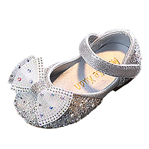 Generisch Sommer Schuhe Kind Mode Frühjahr Sommer Sandalen Kleid Leistung Tanzschuhe Mesh Perle Strass Schleife eleganten Stil Barfußschuhe Kinder (Silver, 26 Toddler) von Generisch