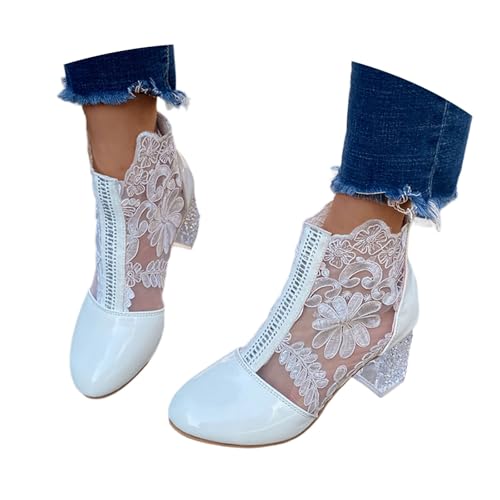 Generisch Sommer Stiefeletten Damen Reitstiefel Hippie Mesh Ankle Boots Halloween Schlupfstiefel Country Western Sommerstiefeletten Dirndl Schuhe Halbhohe Freizeitstiefel Reitstiefeletten von Generisch