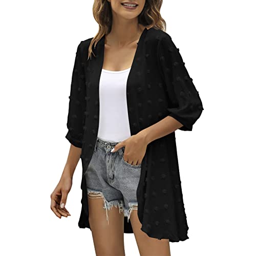 Generisch Sommer Strickjacke Damen Leicht Schwarz Kurze Ärmel Dünn Lang Schulterjäckchen Elegant Leicht Große Größen Oberteile 3/4 Arm Dünner Stoff Cardigan von Generisch