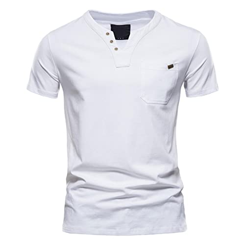 Generisch Sommer T-Shirt Herren V-Ausschnitt-Tshirts lang V-Neck Baumwolle - Casual Basic Shirts Männer Kurzarm Herren Tshirt V Ausschnitt T-Shirts Weiß Tshirt Herrens Weiß V Ausschnitt von Generisch
