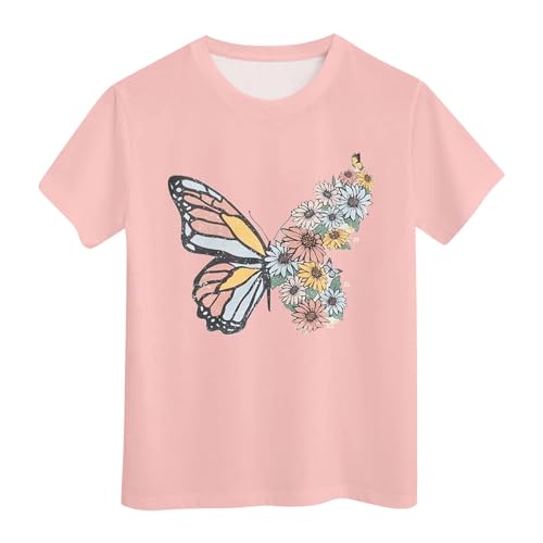 Generisch Sommer Tops Mädchen Kurzarm T-Shirts Kinder Sommer Tops Rundhalsausschnitt Casual Top Tees Oversized Oberteile von Generisch