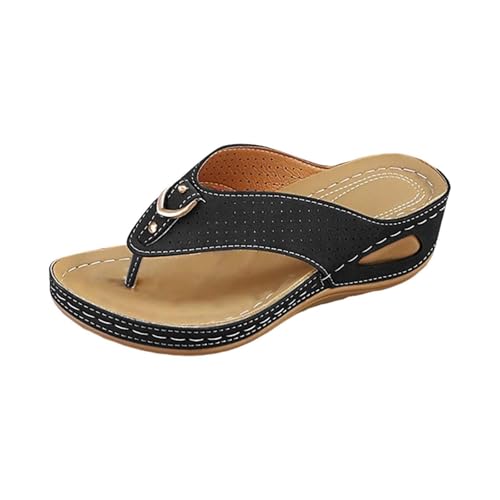Generisch Sommer Zehentrenner Damen Sandalen Flip Flops - Keilabsatz Flipflop Zehensandalen Sandaletten Weichen Sohlen Damensandalen Badelatschen Elegant Mit Fussbett Strandschuhe Strandurlaub von Generisch