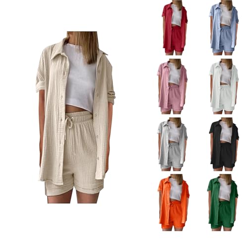 Generisch Sommer Zweiteiler Damen Elegant Musselin Bluse Und Shorts Leinen Hemd Shorts Set Outfit Aesthetic Loungewear Set Atmung Bequeme Baumwolle Sportanzug Oversize Freizeitanzug Langarm Hausanzug Generisch Sommer Zweiteiler Damen Elegant Musselin Bluse Und Shorts Leinen Hemd Shorts Set Outfit Aesthetic Loungewear Set Atmung Bequeme Baumwolle Sportanzug Oversize Freizeitanzug Langarm Hausanzug von Generisch