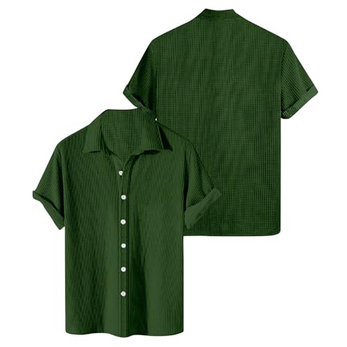 Generisch Sommerhemd Herren, Kurzarm Sommer Einfarbig Freizeithemd Regular Fit Casual Button Down Strand Hemd Herren Hawaii Kostüm Männer Bügelfrei Groß Palmen Shirt (8XL, Army Green) von Generisch