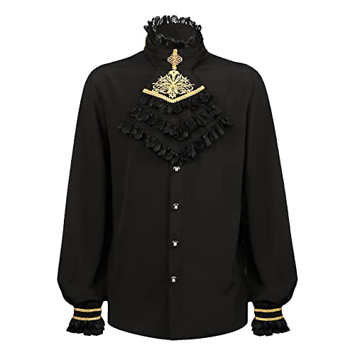 Generisch Sommerhemd Herren Sommer Hemden Leinenhemd Viktorianisch Männer Rüschenhemd Mittelalter Langarm Kostüm Schnürhemd Gothic Piratenhemd Steampunk Schnürung Renaissance Langarmshirt Hemd von Generisch