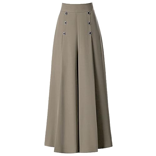 Generisch Sommerhose Damen 2025 Weiter Hosenrock Damen 7/8 Länge Marlenehose Elegant High Waist Hosenrock Große Größe Schlaghose Casual Lockere Palazzo Hose Mit Taschen Für Büro Business Alltag von Generisch