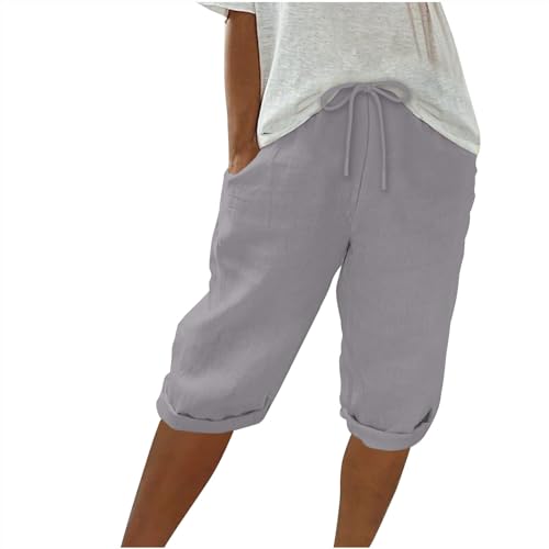 Generisch Sommerhose Damen Lässig Knielang mit Tunnelzug Kurze Hose Leicht Baumwolle Leinenhose Sommer Shorts Hohe Taille Caprihose Einfarbig Strandhose Stoffhose Pants Grau XXL Generisch Sommerhose Damen Lässig Knielang mit Tunnelzug Kurze Hose Leicht Baumwolle Leinenhose Sommer Shorts Hohe Taille Caprihose Einfarbig Strandhose Stoffhose Pants Grau XXL von Generisch