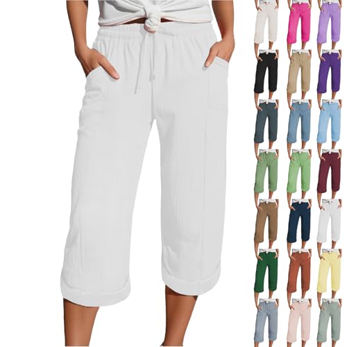 Generisch Sommerhose Damen Leicht 3/4, Musselin Hose 3/4 Leinenhose Sommer Kurze Hosen Sommerhose Leicht Caprihose Culotte Dreiviertel Strandhose Deals of The Day von Generisch