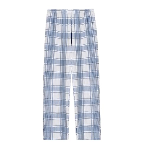 Generisch Sommerhose Damen Leicht 7/8 - Pyjamahose Damen Lang Mit Kordelzug High Waist Bequem Kariert-Druck Dünn Freizeithose Elegante Mit Taschen Schlafanzughose Damen Lang von Generisch