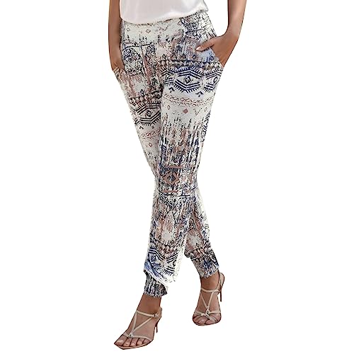 Generisch Sommerhose Damen Leicht Boho Strandhose Lange Haremshose Schlupfhose Blumen Straight Bein Hose Freizeithose Sommer Stoffhose Jogginghose mit Taschen Sporthose von Generisch