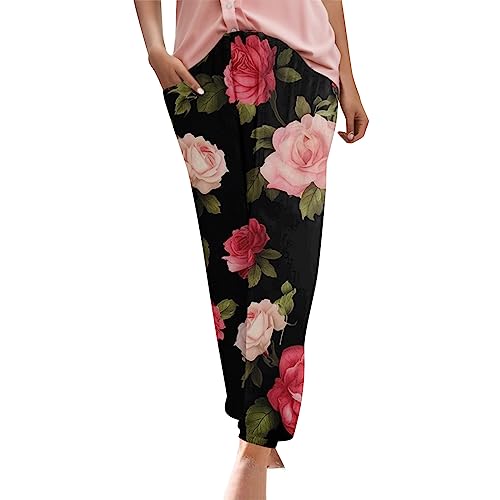 Generisch Sommerhose Damen leicht joggpants Damen Trousers for Women Gummizug Hose leinen Hose leichte Sommerhose Schwarze Damenhose Chinohose Damenhosen mit Gummibund Damenhose weites Bein Stoffhose von Generisch
