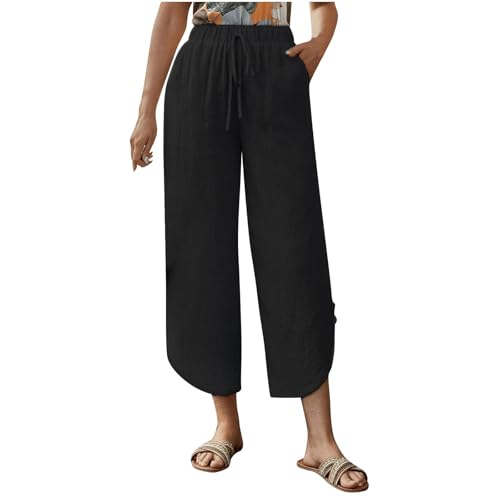 Generisch Sommerhosen Damen Leicht Und Luftig Leinenhose Sommer 7/8 Strandhosecapri Hosen Stoffhose Mit Taschen Lockere Leinen Hose Freizeithose Outlet Angebote Tages Deal von Generisch
