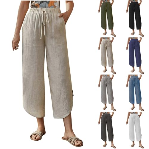Generisch Sommerhosen Damen Leicht Und Luftig Leinenhose Sommer 7/8 Strandhosecapri Hosen Stoffhose Mit Taschen Lockere Leinen Hose Freizeithose Sale Damenbekleidung Tages Angebote von Generisch