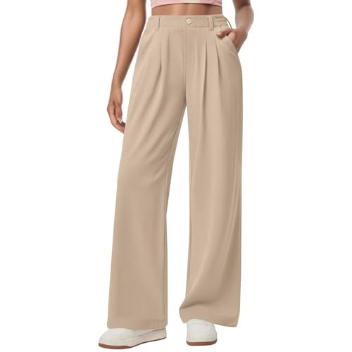 Generisch Sommerhosen Damen Leicht Und Luftig Weite Hose Damen Sommer Lang Sommerhose Leicht Elegant Hosen High Waist Weites Bein Palazzo Hose Mit Knopfleiste Taschen Business-Arbeitshose Damenhosen von Generisch