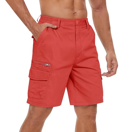 Generisch Sommerhosen Herren, Kurze Sommer Cargo Shorts Retro Freizeithose Arbeitshose Mit Taschen for Men Latzhose Herren 7/8 Hosen Kurz Outdoorhose Army Hose Schwarze (M, Saffron) von Generisch