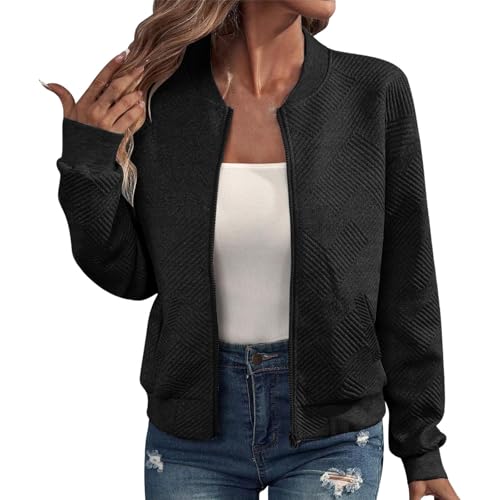Generisch Sommerjacke Damen Leicht, Bikerjacke Damen, Blouson Jacke Bomberjacke Kurz College Jacke Pilotenjacke Langarm Zip Up Sweatjacke Leichte Sommerjacke Übergangsjacke von Generisch